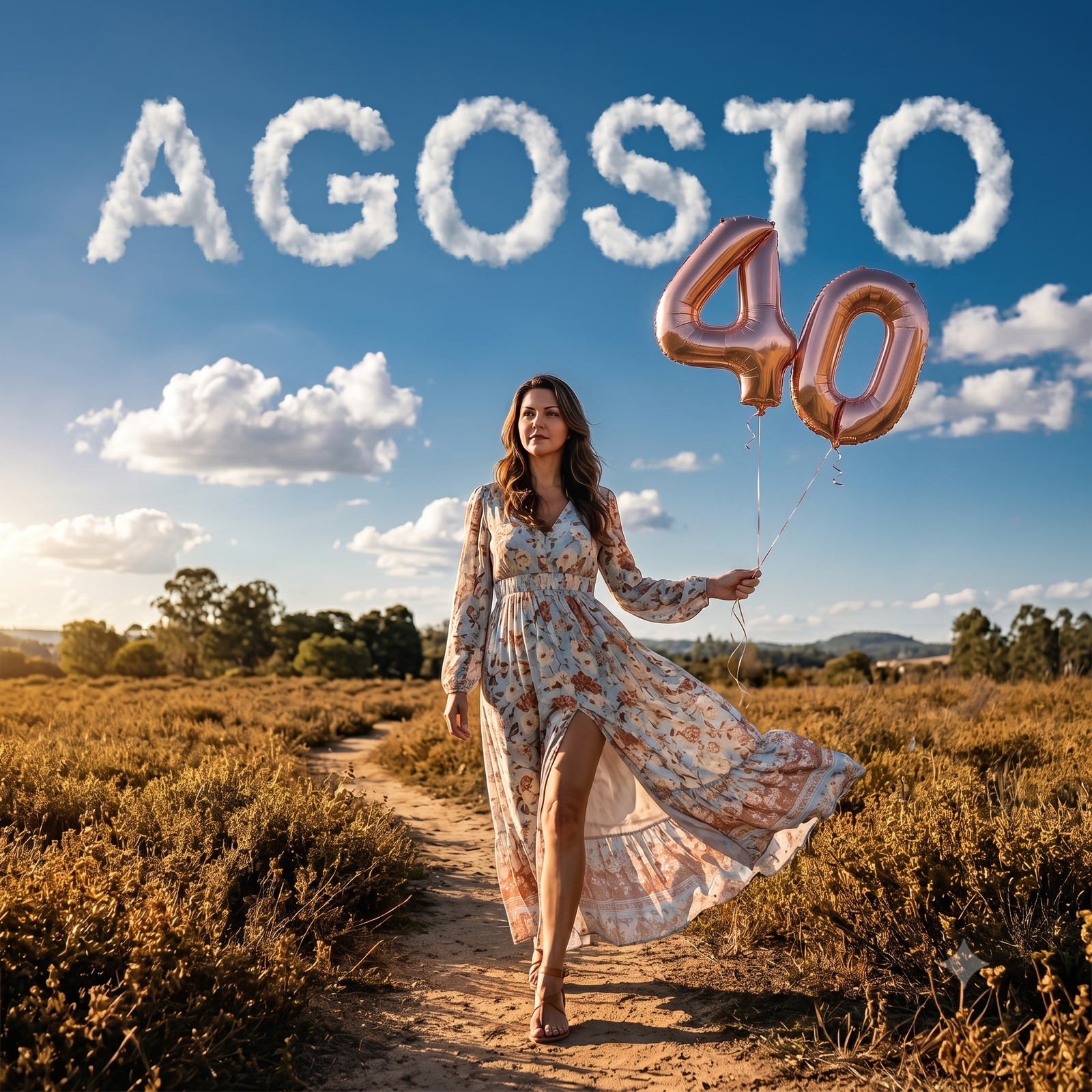 Ensaio de aniversário de 40 anos em agosto ao ar livre